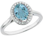 Genuine 1.45ct 8x6 mm Aquamarine Xtra Blue Gem Mounted in Diamond Gold Ring in 14 KT White Gold