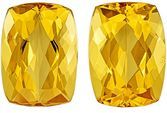 Genuine Yellow Beryl Gemstones, 7.18 carats Cushion Cut in 11 x 8 mm size in Stunning Yellow Color In A Matching Pair
