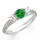 Glowing Green 1 carat Tsavorite Garnet 6mm Gemstone Engagement Ring With Diamond Side Gems and Diamond Accents on Band