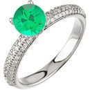 Quality 5.00 mm .5ct Round Cut Vivid Green Genuine Emerald set in Pave Diamond Ring for SALE