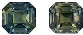 Gorgeous Pair of Green Sapphire Gemstones, 2.8 Carats, Emerald Shape, 6 x 5.7mm, Excellent Mossy Green Color
