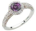 Quality Real Round 0.70 carat Alexandrite Gemstone set in Classic Diamond Pave Ring in 14 kt white gold for SALE
