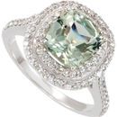 Green Quartz & Diamond Double Halo-Style Ring