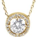 White Diamond Necklace in 14 Karat Yellow Gold 1/2 Carat Round Diamond Halo-Style 16
