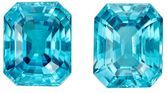 Impressive Earring Blue Zircon Gemstone Pair, 15.53 carats, Emerald Cut, 11.3 x 9.1 mm Size, AfricaGems Certified