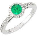 Intricate Pave Diamond White Gold Ring set with Low Price on Round Natural .25ct 4mm Emerald Deep Green Gem