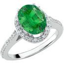 Large GEM 1.35ct 8x6mm Grade Tsavorite Oval Gemstone Mounted in A Graceful Diamond Pave 14 kt White Gold Ring