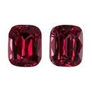 Loose Rhodolite Garnet Well Matched Gem Pair in Antique Cushion Cut, 4.38 carats, 8.0 x 6.0 mm Displays Pure Reddish Pink Color