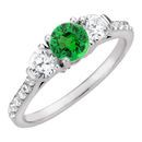 Lovely Round Bright Green 1 carat 6mm Tsavorite Garnet Engagement Ring - Diamond Side Gems and Diamond Accents Along Band