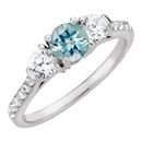 Lovely Vivid Blue 1 carat 6mm Genuine Aquamarine Engagement Ring - Diamond Side Gems and Diamond Accents Along Band