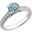 Magnificent Genuine 1 carat 6.5mm Low Price on Blue Aquamarine Round Solitaire Engagement Ring With Inset Diamond Accents in Band