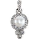 White Cultured Freshwater Pearl Pendant in 14 Karat White Gold Freshwater Pearl & 1/8 Carat Diamond Pendant