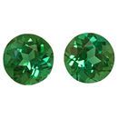Natural Green Tourmaline Well Matched Gem Pair in Round Cut, 1.29 carats, 5.50 mm Displays Rich Green Color