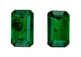 Natural Green Emerald Gemstones, 0.54 carats Emerald Cut in 5 x 3 mm size in Very Fine Green Color In A Matching Pair