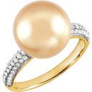 Pave Band 14 KT Yellow Gold Golden South Sea Pearl & 1/3 Carat TW Diamond Ring