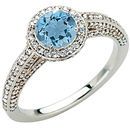 Pave Diamond Encrusted White Gold Ring set with Low Price on Xtra Blue .9ct 5.8mm Aquamarine Gem for SALE