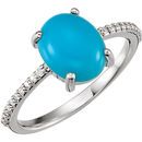 Genuine Turquoise Ring in Platinum 10x8mm Oval Cabochon Turquoise & 0.10 Carat Diamond Ring
