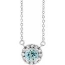 Genuine Aquamarine Necklace in Platinum 3.5 mm Round Aquamarine & .04 Carat Diamond 18