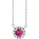 Pink Tourmaline Necklace in Platinum 3.5 mm Round Pink Tourmaline & .04 Carat Diamond 16