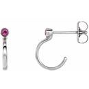 Pink Tourmaline Earrings in Platinum 3 mm Round Pink Tourmaline Bezel-Set Hoop Earrings