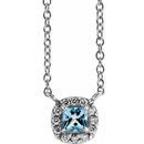 Genuine Aquamarine Necklace in Platinum 3x3 mm Square Aquamarine & .05 Carat Diamond 18
