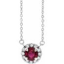 Genuine Ruby Necklace in Platinum 4 mm Round Ruby & .06 Carat Diamond 16