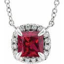 Genuine Ruby Necklace in Platinum 4x4 mm Square Ruby & .05 Carat Diamond 18