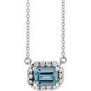 Genuine Aquamarine Necklace in Platinum 5x3 mm Emerald Aquamarine & 1/8 Carat Diamond 18