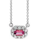 Pink Tourmaline Necklace in Platinum 5x3 mm Emerald Pink Tourmaline & 1/8 Carat Diamond 16