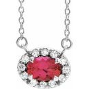 Genuine Ruby Necklace in Platinum 5x3 mm Oval Ruby & .05 Carat Diamond 16