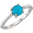 Genuine Turquoise Ring in Platinum 6mm Round Cabochon Turquoise & 0.12 Carat Diamond Ring