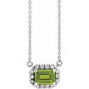 Genuine Peridot Necklace in Platinum 6x4 mm Emerald Peridot & 1/5 Carat Diamond 16
