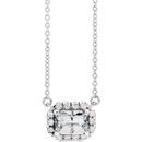 Genuine Sapphire Necklace in Platinum 6x4 mm Emerald White Sapphire & 1/5 Carat Diamond 16