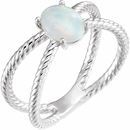 White Opal Ring in Platinum 6x4 mm Opal Criss-Cross Rope Ring