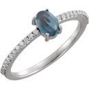 Platinum 6x4mm Oval Cabochon London Blue Topaz & 0.12 Carat Diamond Ring
