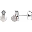 Natural Akoya Pearl Earrings in Platinum Akoya Cultured Pearl & .03 Carat Diamond Bezel-Set Earrings