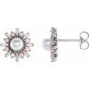 Genuine Cultured Akoya Pearl Earrings in Platinum Akoya Pearl, Genuine Opal & 1/6 Carat Diamond Earrings