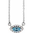 Genuine Aquamarine Necklace in Platinum Aquamarine & .05 Carat Diamond Halo-Style 16