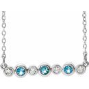 Genuine Aquamarine Necklace in Platinum Aquamarine & .08 Carat Diamond Bezel-Set Bar 16-18