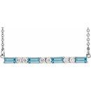 Genuine Aquamarine Necklace in Platinum Aquamarine & 1/5 Carat Diamond Bar 16-18
