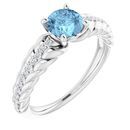 Genuine Aquamarine Ring in Platinum Aquamarine & 1/8 Carat Diamond Ring