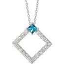 Genuine Aquamarine Necklace in Platinum Aquamarine & 3/8 Carat Diamond 16-18
