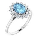 Genuine Aquamarine Ring in Platinum Aquamarine & 3/8 Carat Diamond Ring