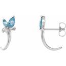 Genuine Aquamarine Earrings in Platinum Aquamarine Floral-Inspired J-Hoop Earrings