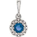 Genuine  Platinum Blue Sapphire & .04 Carat Diamond Halo-Style Pendant