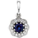 Platinum Blue Sapphire & .06Carat Diamond Pendant