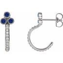 Genuine Sapphire Earrings in Platinum Genuine Sapphire & 1/4 Carat Diamond J-Hoop Earrings