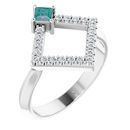 Chatham Created Alexandrite Ring in Platinum Chatham Created Alexandrite & 1/5 Carat Diamond Geometric Ring