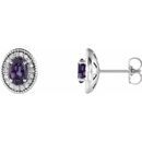 Color Change Chatham  Alexandrite Earrings in Platinum Chatham  Alexandrite & 1/5 Carat Diamond Halo-Style Earrings
