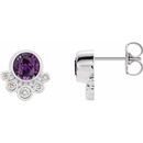 Color Change Chatham  Alexandrite Earrings in Platinum Chatham  Alexandrite & 1/8 Carat Diamond Earrings